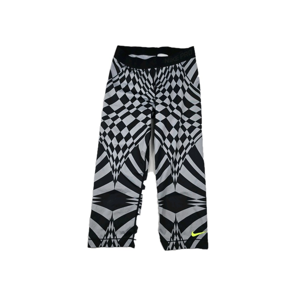 Nike Pro Women's Size Medium Warped Check Black White Athletic Leggings
